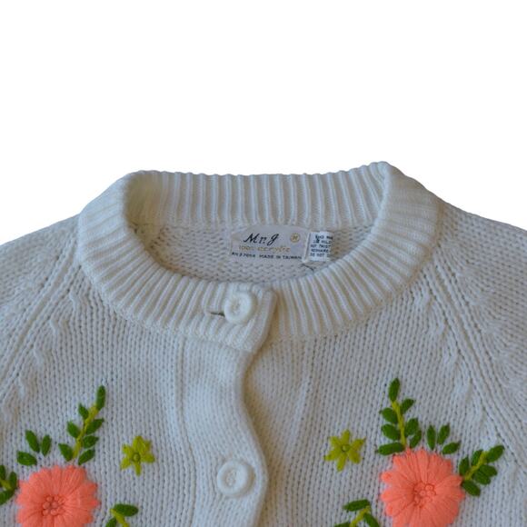 Cottagecore Floral Embroidered White Cardigan Sweater – Soft & Cozy - Picture 2 of 4